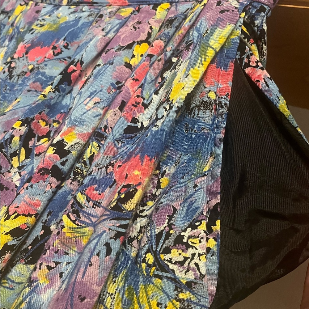 Vintage CODE 7 Floral Abstract Pleated MIDI Skirt•27”Waist•Pockets - Picture 5 of 8